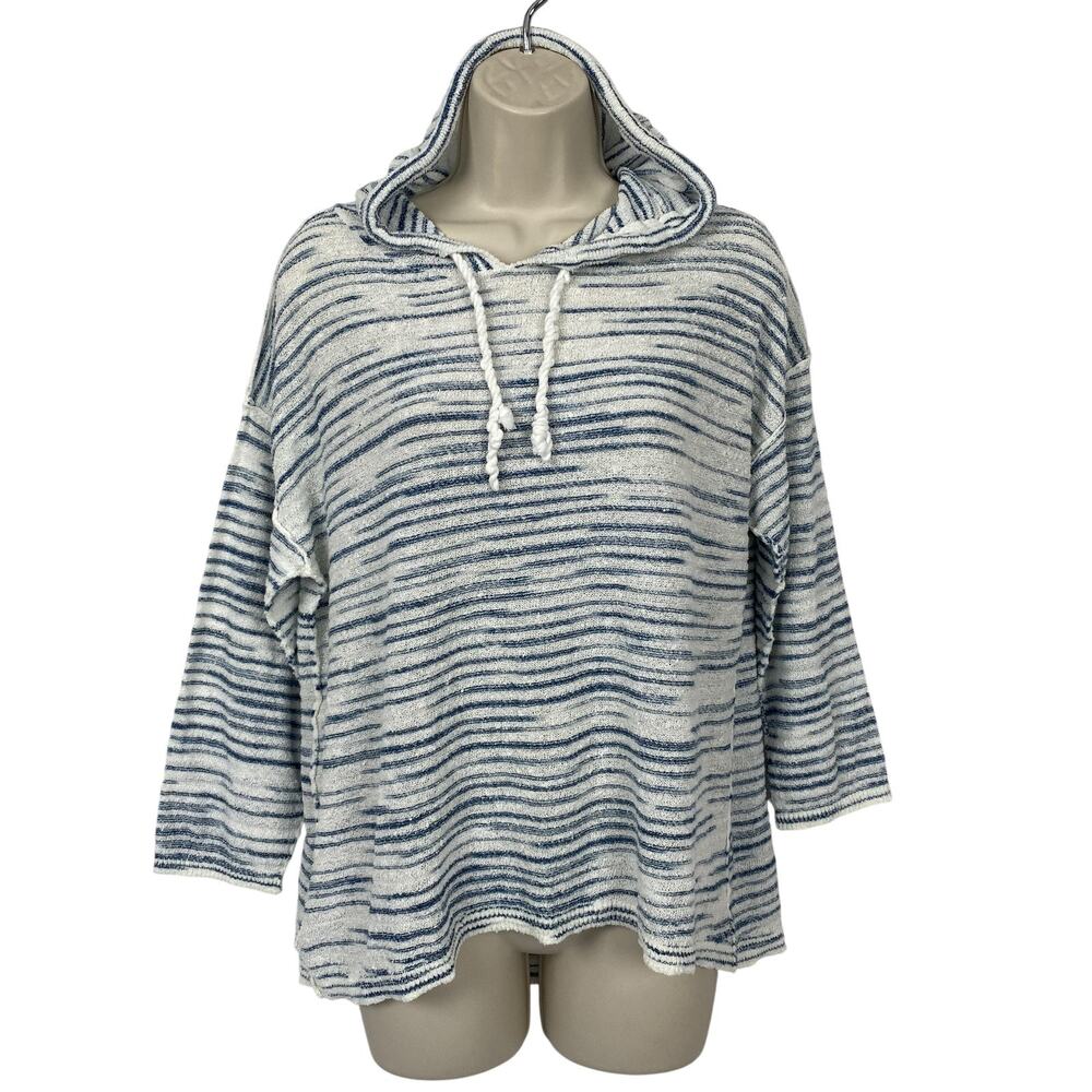 Ralph Lauren Jeans Co Hoodie Sweater Womens Large Blue Striped Textured Knit‎